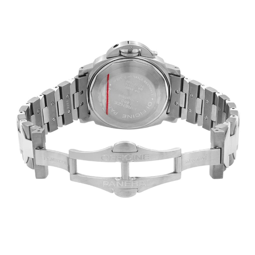 Back View Of {Caseback} Back Case And Open Stainless Steel Band Of Panerai PAM00120 Watch Pre Owned Condition