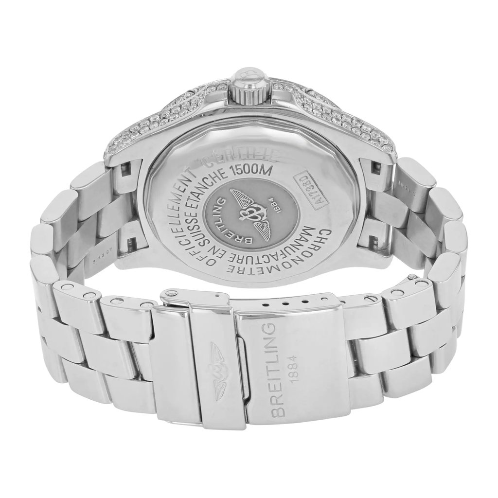 Back View Of {Caseback} Back Case And Closed Stainless Steel Band Of Breitling A17360 Watch Pre Owned Condition