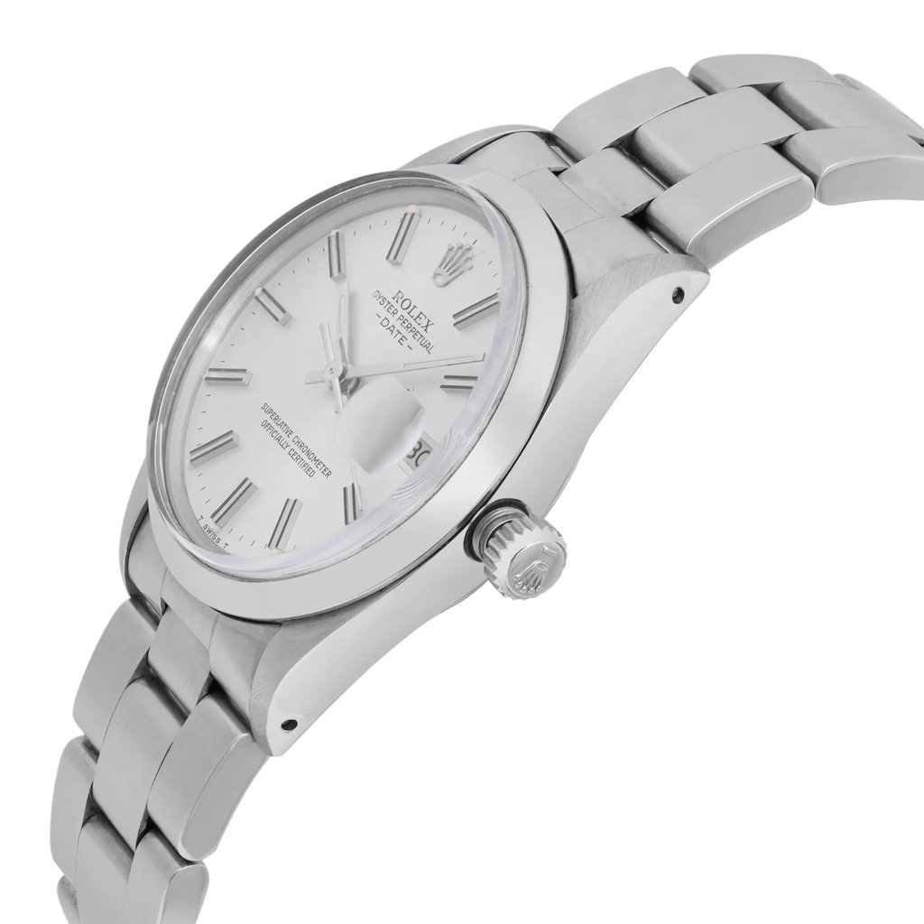 View Of Crown Facing Side Of Rolex 15000 Stainless Steel Watch Pre Owned Condition