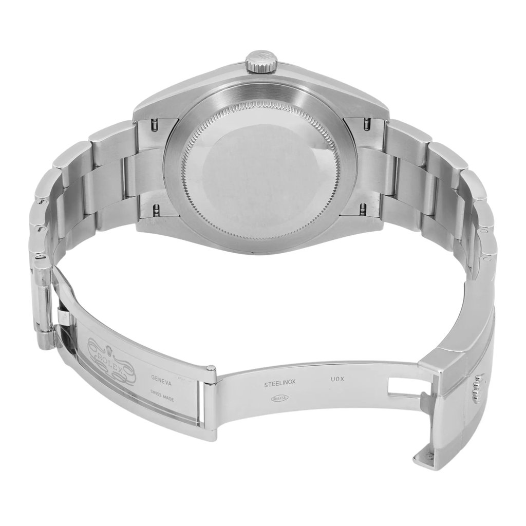 Back View Of Screwback Back Case And Open Stainless Steel Band Of Rolex 126334 Watch Pre Owned Condition
