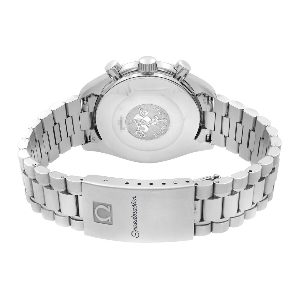 Back View Of Solid Back Case And Closed Stainless Steel Band Of OMEGA 3510.50.00 Watch Pre Owned Condition