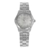 An image of a Wristwatch by TAG Heuer. This Pre Owned item is designed for Women, featuring a Classic style. It has a Quartz movement and an Analog display with a White Mother Of Pearl dial color. The indices include Diamonds. The band is made of Stainless Steel and the case is made of Stainless Steel. The watch has a Round shape with a case size of 32 mm and a case thickness of 10 mm.
