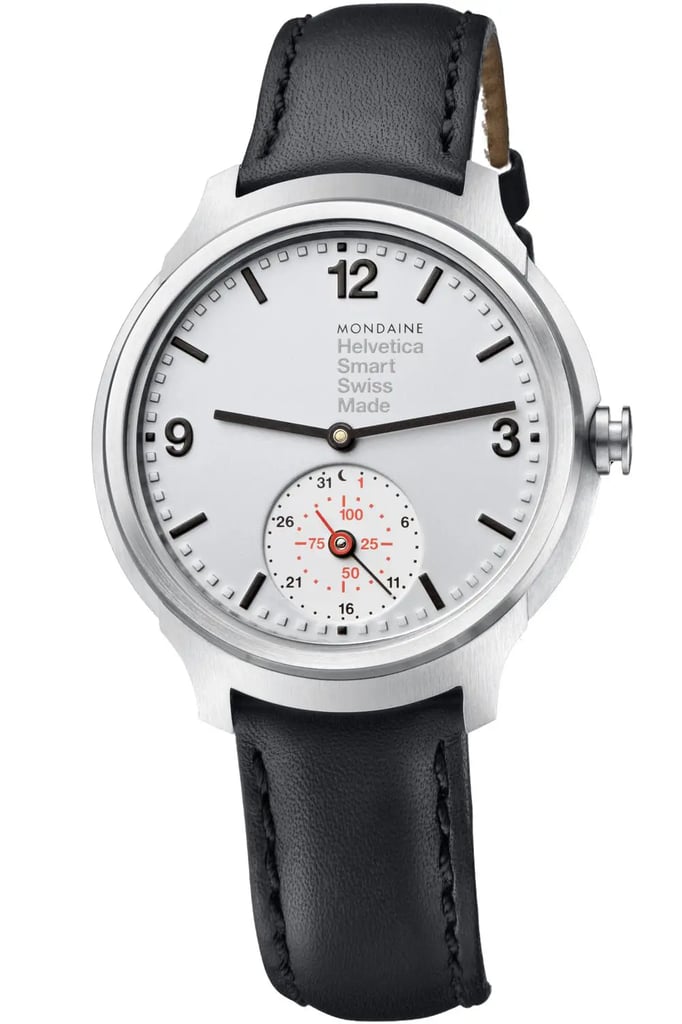 An image of a Wristwatch by Mondaine. This Display Model item is designed for Men, featuring a Casual,Classic,Dress/Formal style. It has a Quartz movement and an Analog display with a Gray dial color. The indices include 12-Hour Dial,Non-Numeric Hour Marks,Stick Indexes. The band is made of Leather and the case is made of Stainless Steel. The watch has a Round shape with a case size of 43 mm and a case thickness of 11 mm.