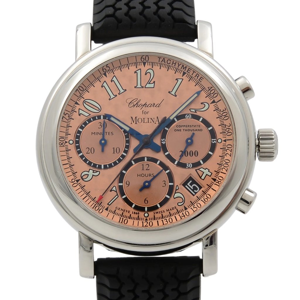 Up Close Front Facing Picture Of Chopard 8331 Stainless Steel Watch Pre Owned Condition