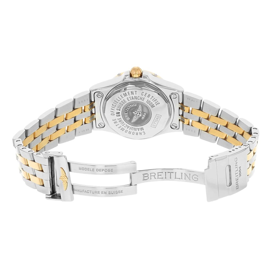 Back View Of {Caseback} Back Case And Open Stainless and Solid Gold Band Of Breitling C7134012/G663 Watch Pre Owned Condition