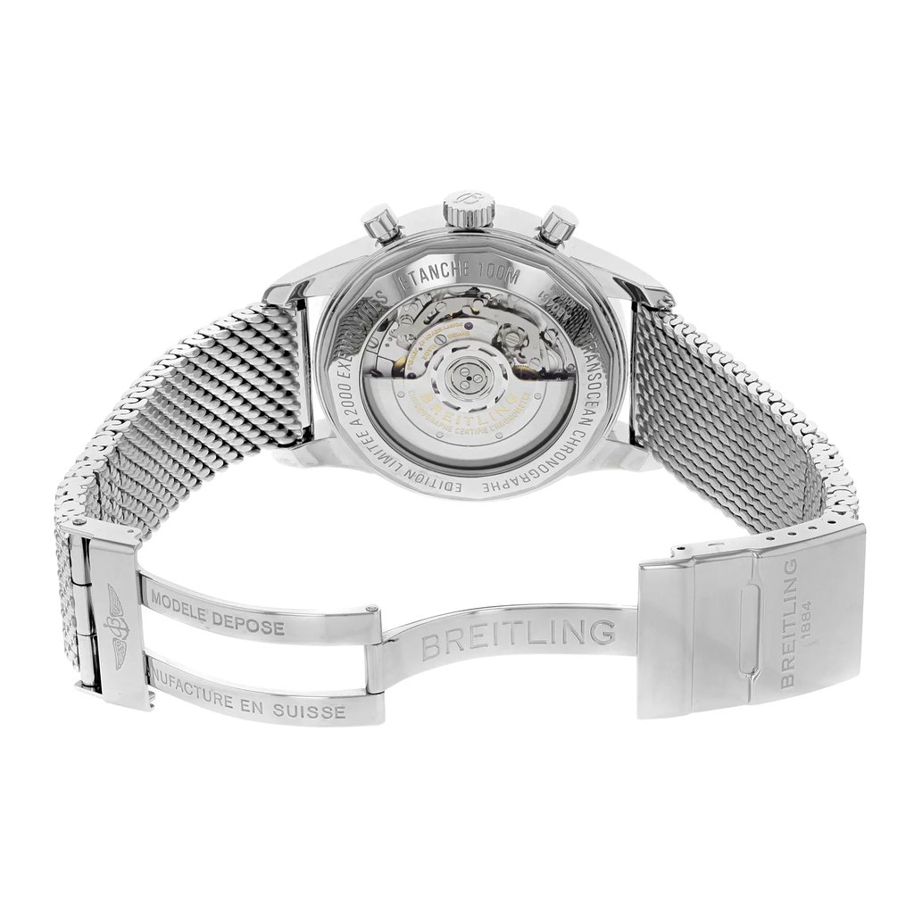 Back View Of {Caseback} Back Case And Open Stainless Steel Band Of Breitling AB045112/G772-154A Watch Pre Owned Condition