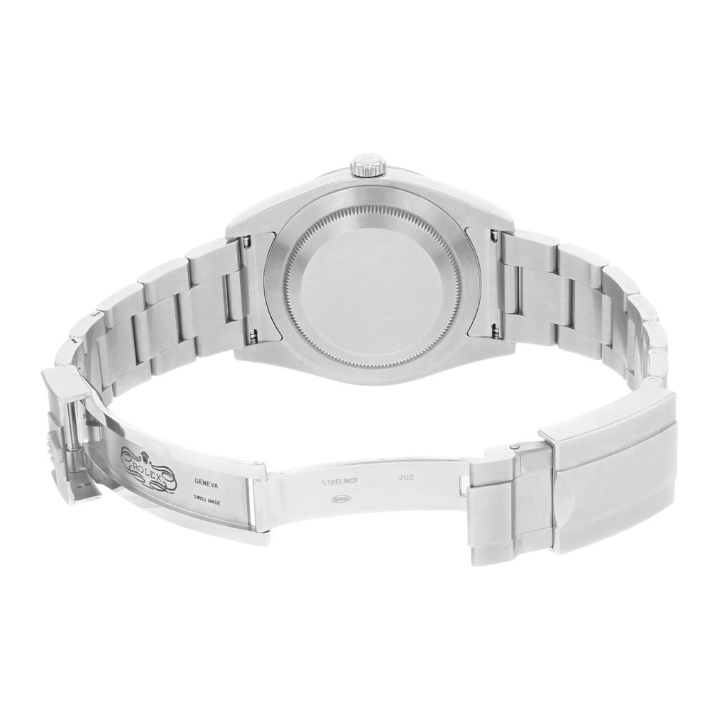 Back View Of {Caseback} Back Case And Open Stainless Steel Band Of Rolex 214270 Watch Pre Owned Condition