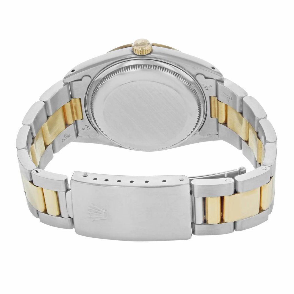Back View Of {Caseback} Back Case And Closed Stainless and Solid Gold Band Of Rolex 15203 Watch Pre Owned Condition