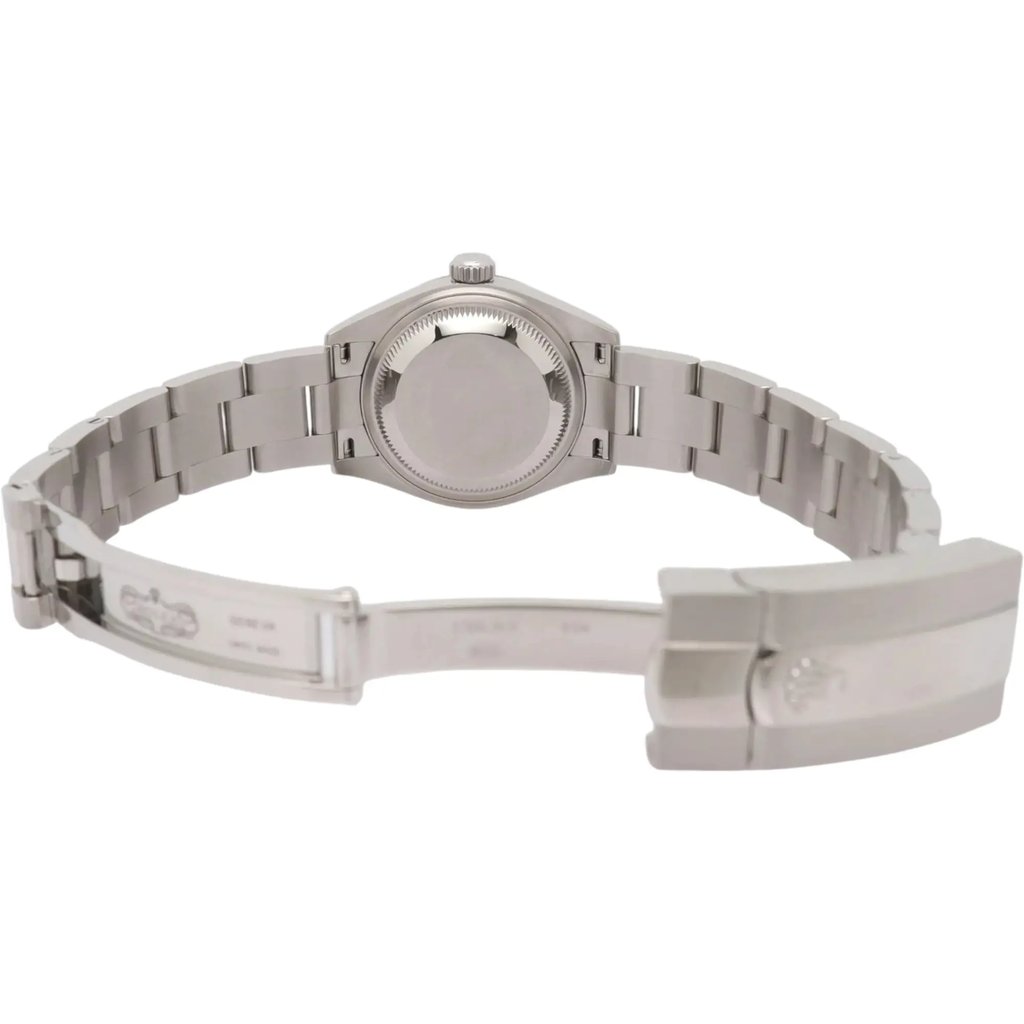Back View Of Screwback Back Case And Open Stainless Steel Band Of Rolex 279174 Watch Pre Owned Condition
