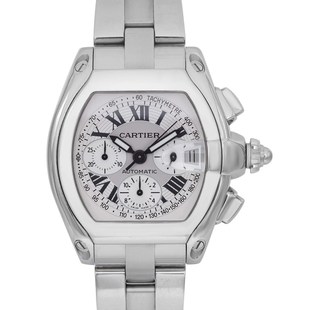 Up Close Front Facing Picture Of Cartier W62019X6 Stainless Steel Watch Pre Owned Condition