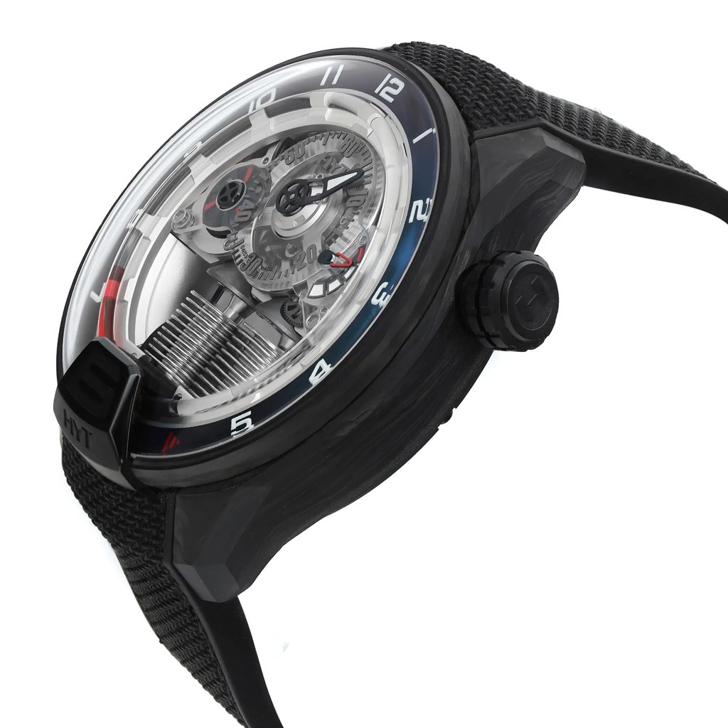 View Of Crown Facing Side Of hyt H4-CB-515020 Carbon Fiber Watch Unworn Condition