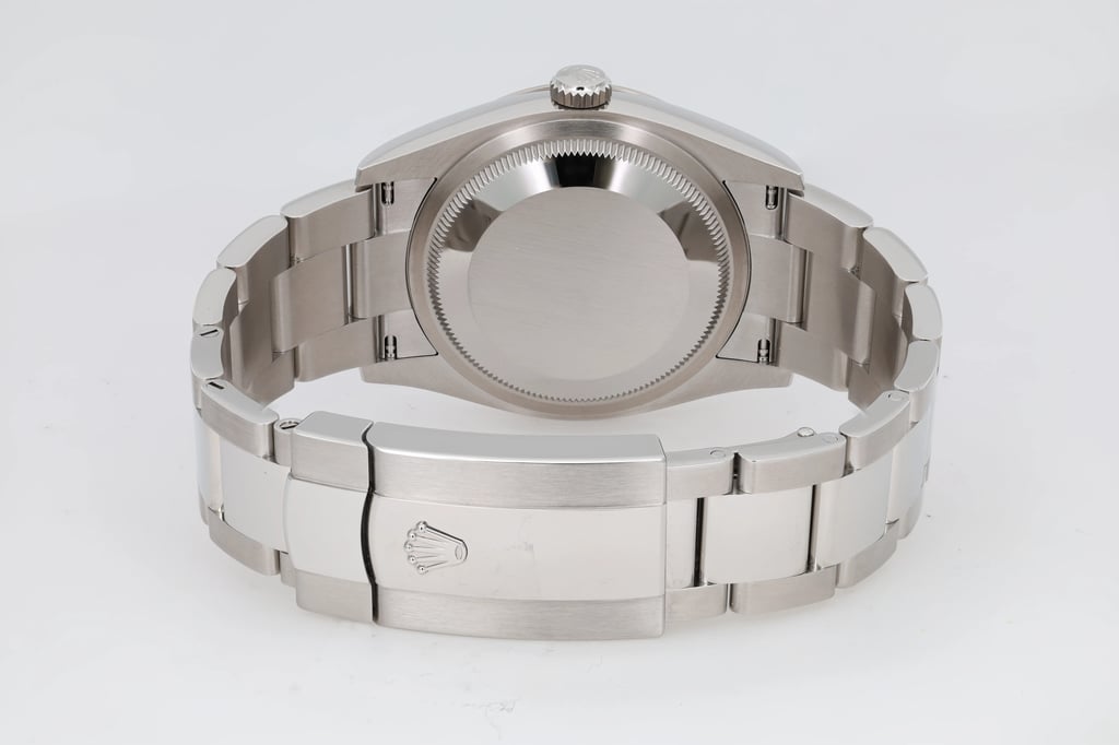 Back View Of Solid Back Case And Closed Stainless Steel Band Of Rolex 126234 Watch New Condition