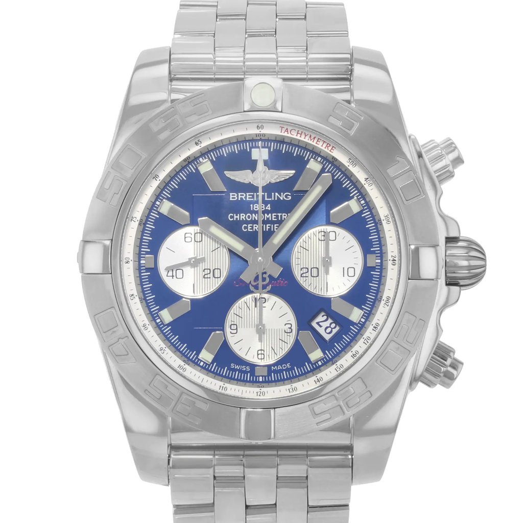 Up Close Front Facing Picture Of Breitling AB011011/C788-375A Stainless Steel Watch Display Model Condition
