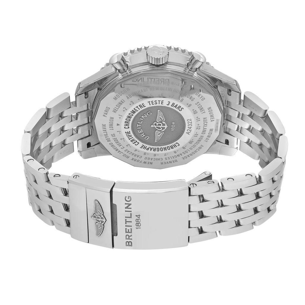 Back View Of Solid Back Case And Closed Stainless Steel Band Of Breitling A24322121C2A1 Watch Display Model Condition
