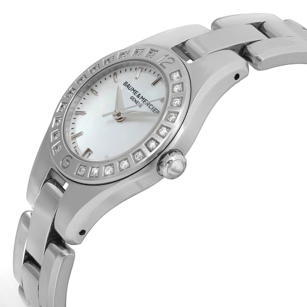 View Of Crown Facing Side Of Baume And Mercier MOA10078 Stainless Steel Watch Pre Owned Condition