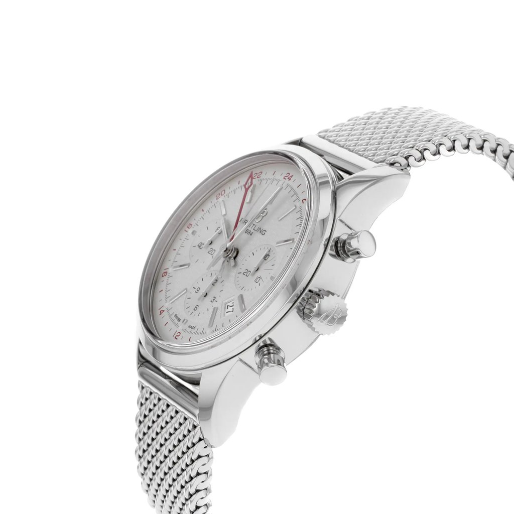 View Of Crown Facing Side Of Breitling AB045112/G772-154A Stainless Steel Watch Display Model Condition