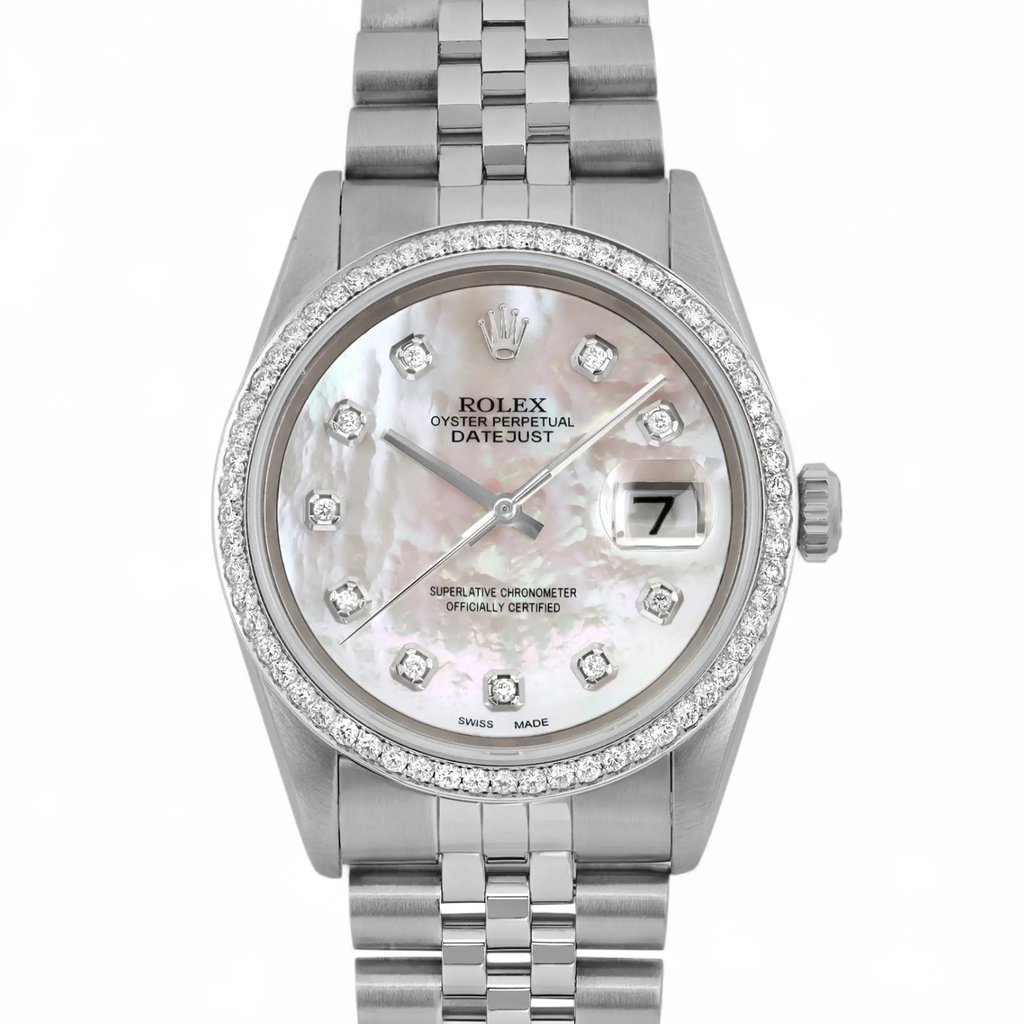 Up Close Front Facing Picture Of Rolex 16200 Stainless Steel Watch Pre Owned Condition