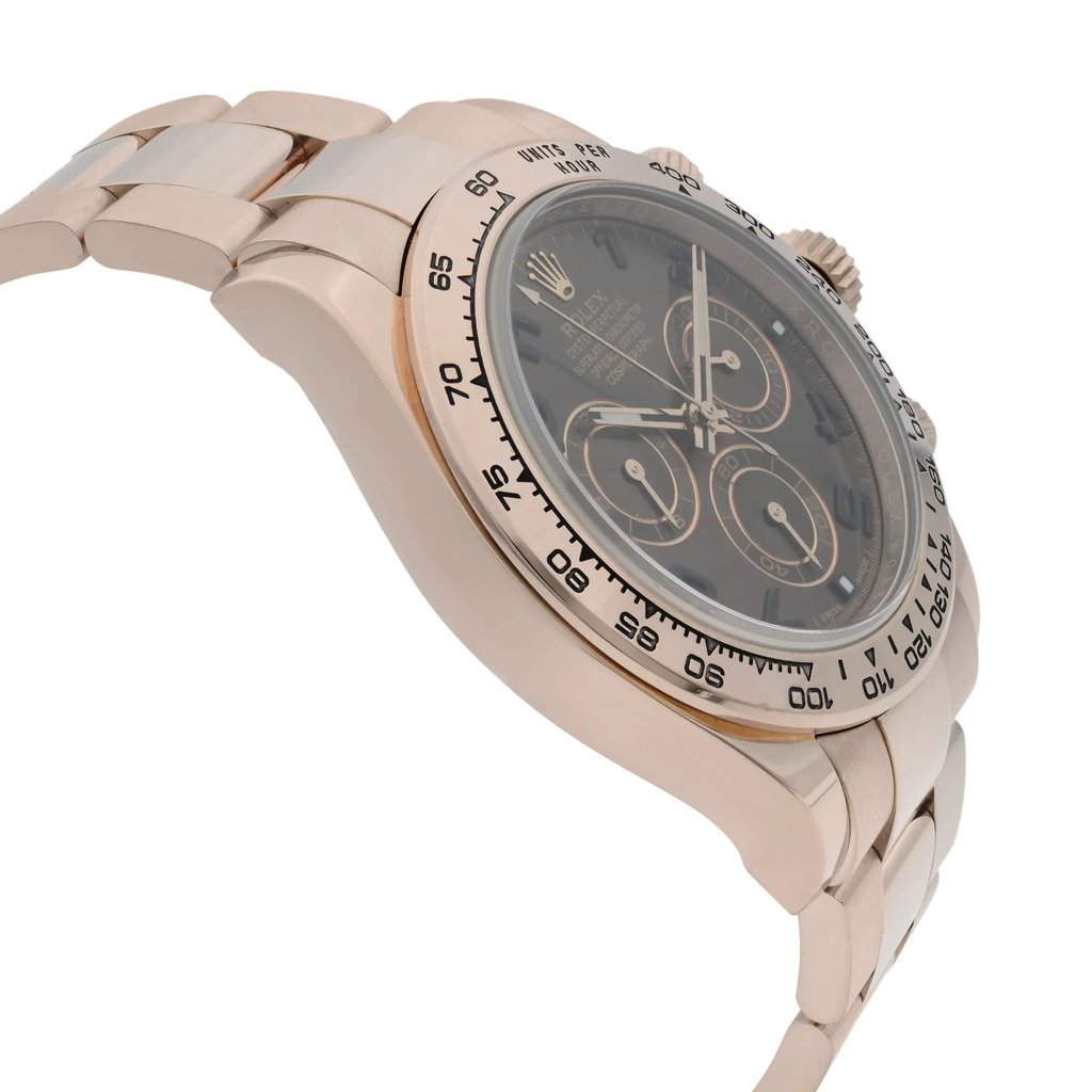 View Of Opposite Crown Facing Side Of Rolex 116505 Rose Gold Watch Pre Owned Condition