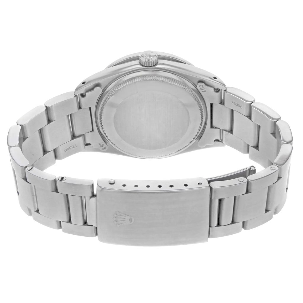 Back View Of {Caseback} Back Case And Closed Stainless Steel Band Of Rolex 14000 Watch Pre Owned Condition