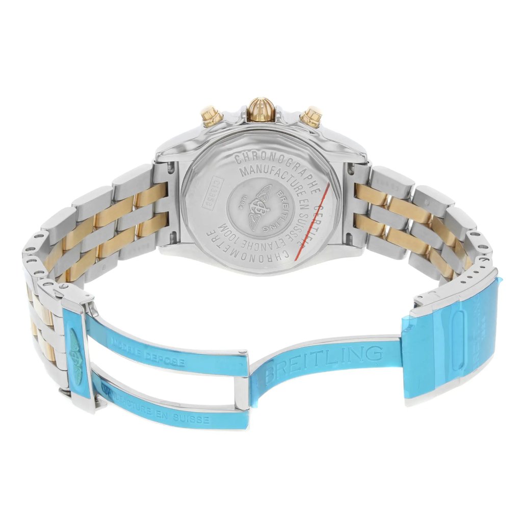 Back View Of {Caseback} Back Case And Open Stainless and Solid Gold Band Of Breitling C13358 Watch Pre Owned Condition