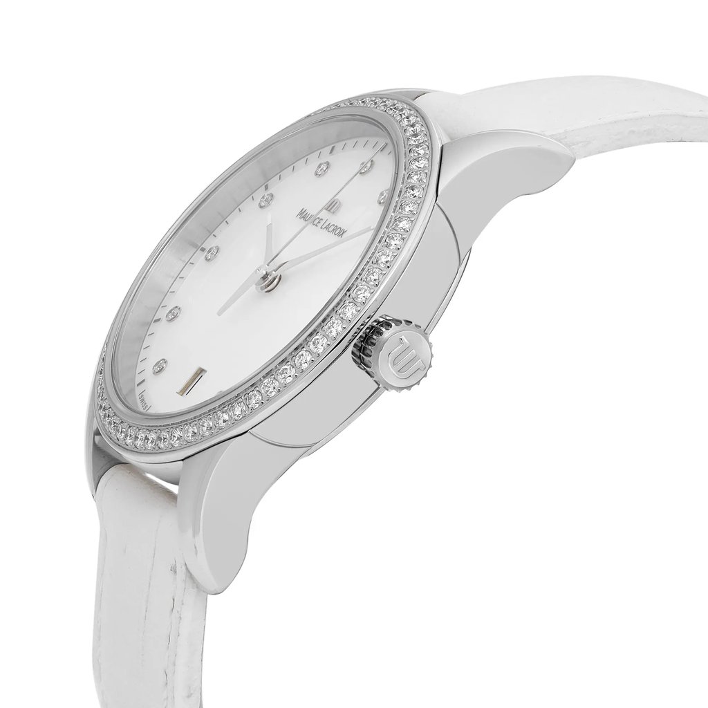 View Of Crown Facing Side Of Maurice Lacroix LC1026-SD501-170 Stainless Steel Watch Unworn Condition