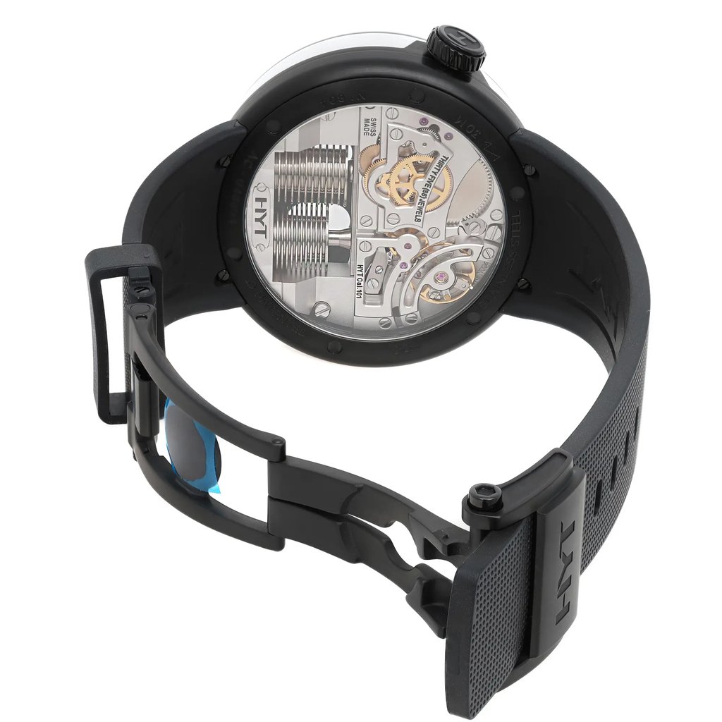 Back View Of Exhibition Back Case And Open Rubber Band Of HYT H00826-A Watch Unworn Condition