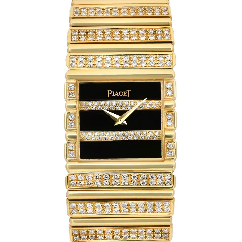 Up Close Front Facing Picture Of Piaget 7131 C 701 Yellow Gold Watch Pre Owned Condition