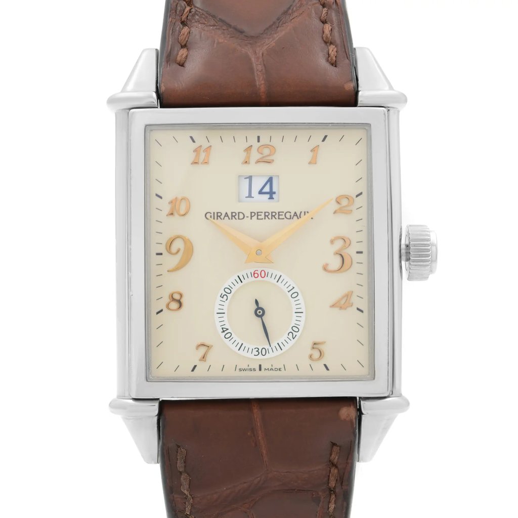 Up Close Front Facing Picture Of Girard-Perregaux 25805-11-822-BAEA Stainless Steel Watch Pre Owned Condition
