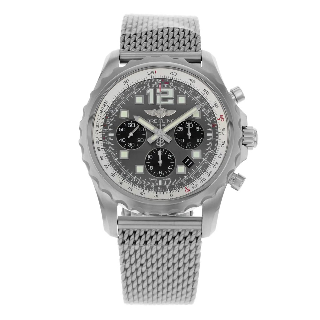 Front Full View Of Breitling A2336035-F555-152A Stainless Steel Watch Display Model Condition {Product Condition}