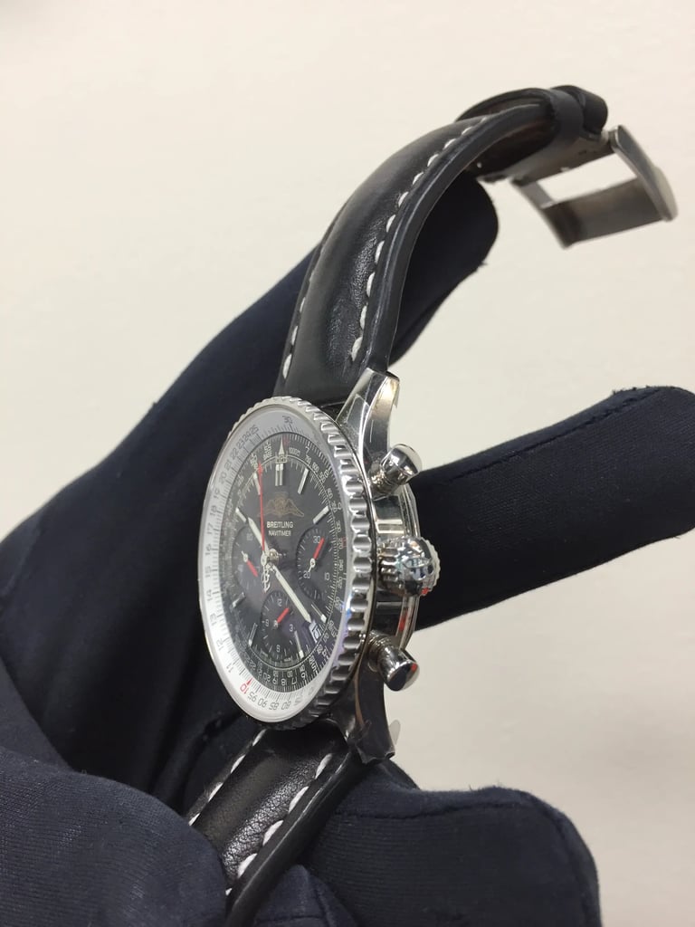 View Of Crown Facing Side Of Breitling A233222P/BD70 Stainless Steel Watch Display Model Condition