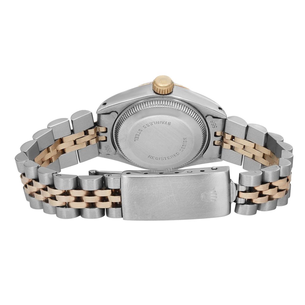 Back View Of Screwback Back Case And Closed Stainless Steel,Gold Band Of Rolex 6917 Watch Pre Owned Condition