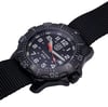 An image of a Wristwatch by Luminox. This Display Model item is designed for Men, featuring a Casual,Diver style. It has a Quartz movement and an Analog display with a Black dial color. The indices include 12-Hour Dial,Arabic Numerals,Easy to Read/Large Numerals. The band is made of Nylon and the case is made of Stainless Steel. The watch has a Round shape with a case size of 45 mm and a case thickness of 14 mm.