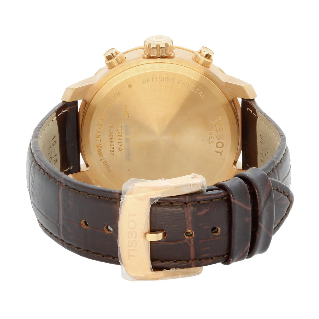 Back View Of Snap Back Case And Closed Leather Band Of Tissot T095.417.36.037.00 Watch New With Defects Condition