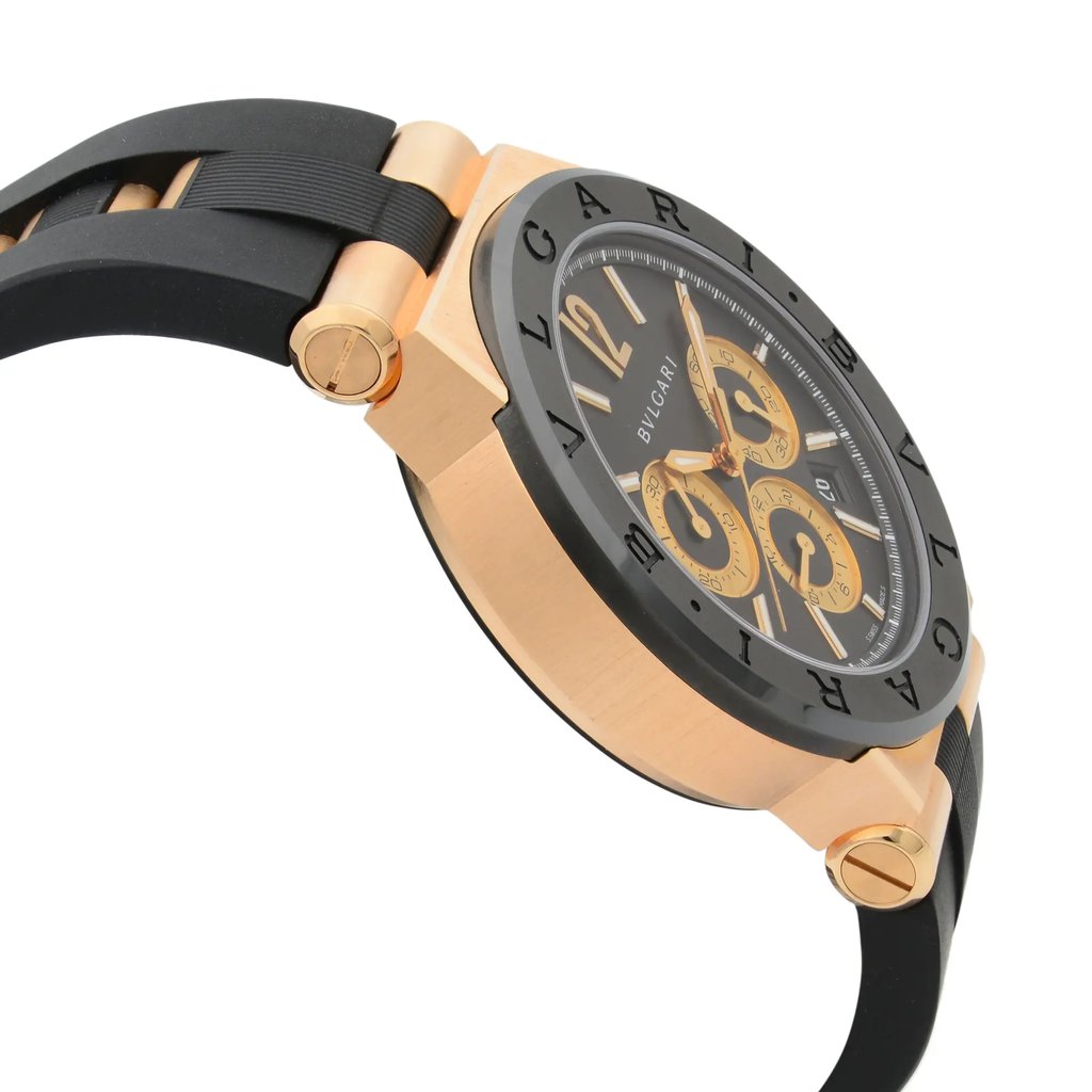 View Of Opposite Crown Facing Side Of Bvlgari 101987 Rose Gold Watch Pre Owned Condition