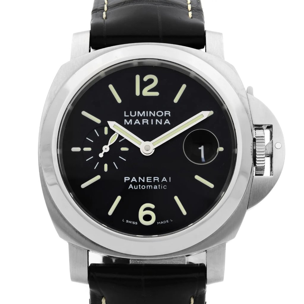 Up Close Front Facing Picture Of Panerai PAM00104 Stainless Steel Watch Pre Owned Condition