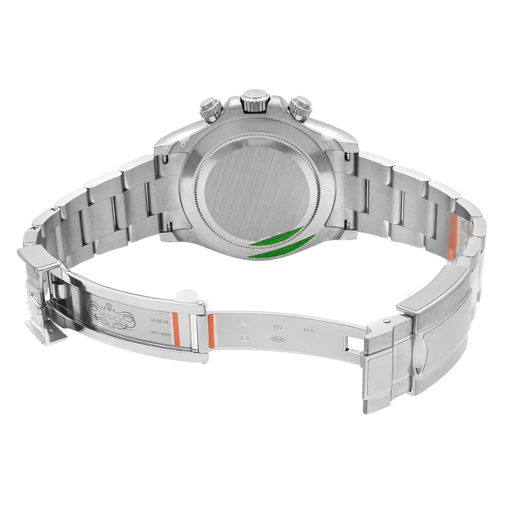 Back View Of Solid Back Case And Open White Gold Band Of Rolex 116509-0072 Watch Unworn Condition