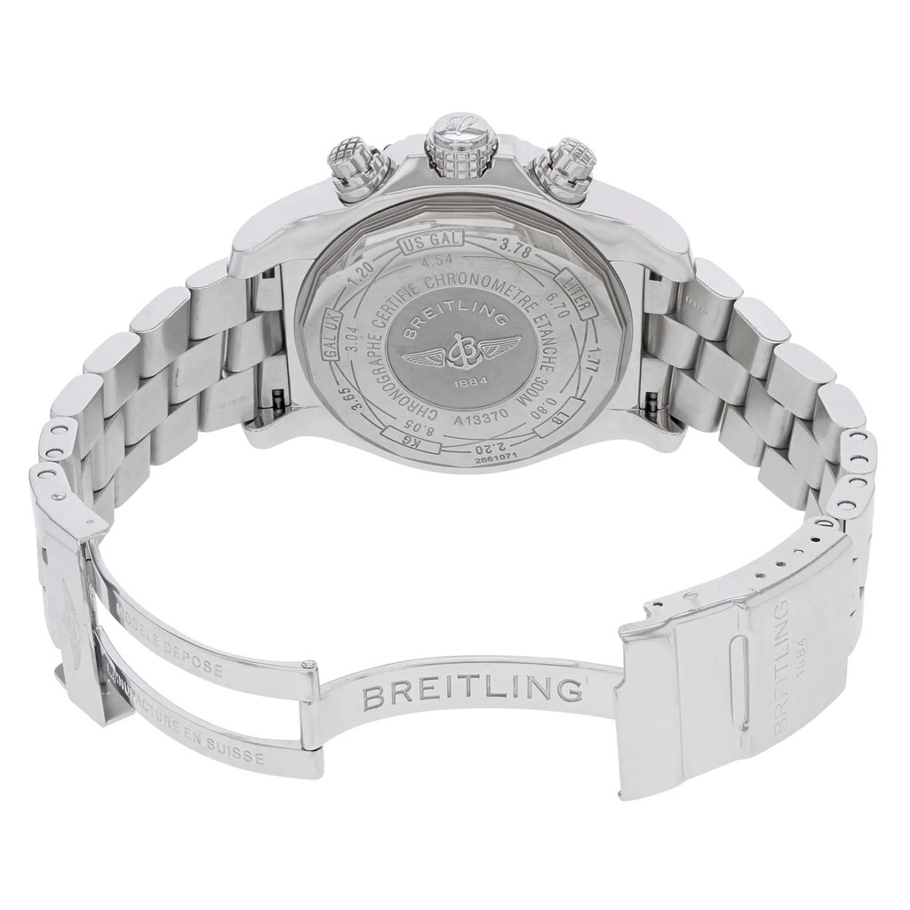 Back View Of {Caseback} Back Case And Open Stainless Steel Band Of Breitling A1337011/B973-135A Watch Pre Owned Condition