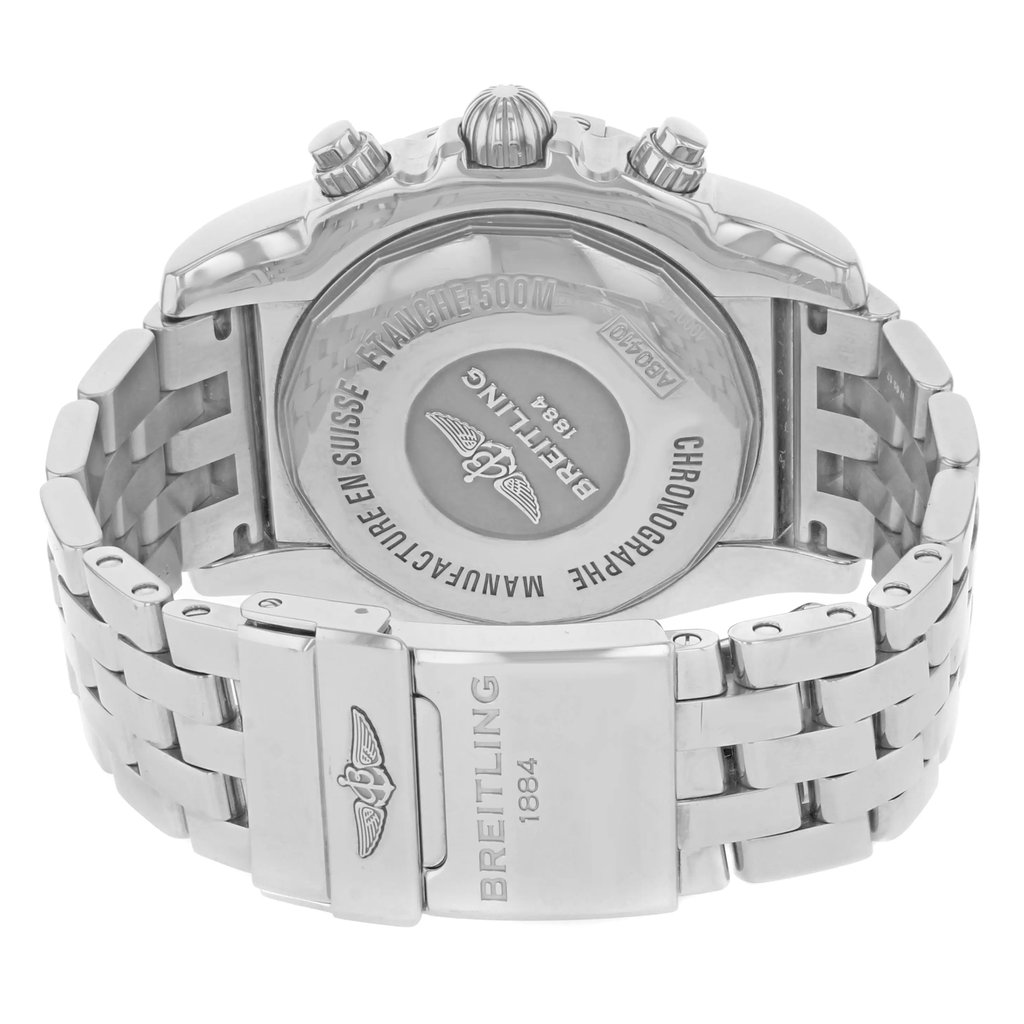 Back View Of {Caseback} Back Case And Closed Stainless Steel Band Of Breitling AB041012/G719-383A Watch Pre Owned Condition