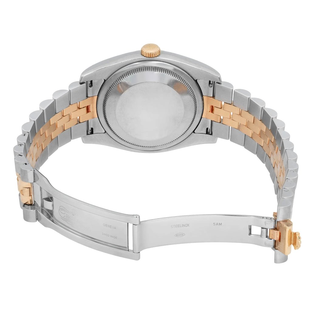 Back View Of Solid Back Case And Open Stainless Steel,Yellow Gold Band Of Rolex 116233 Watch Pre Owned Condition