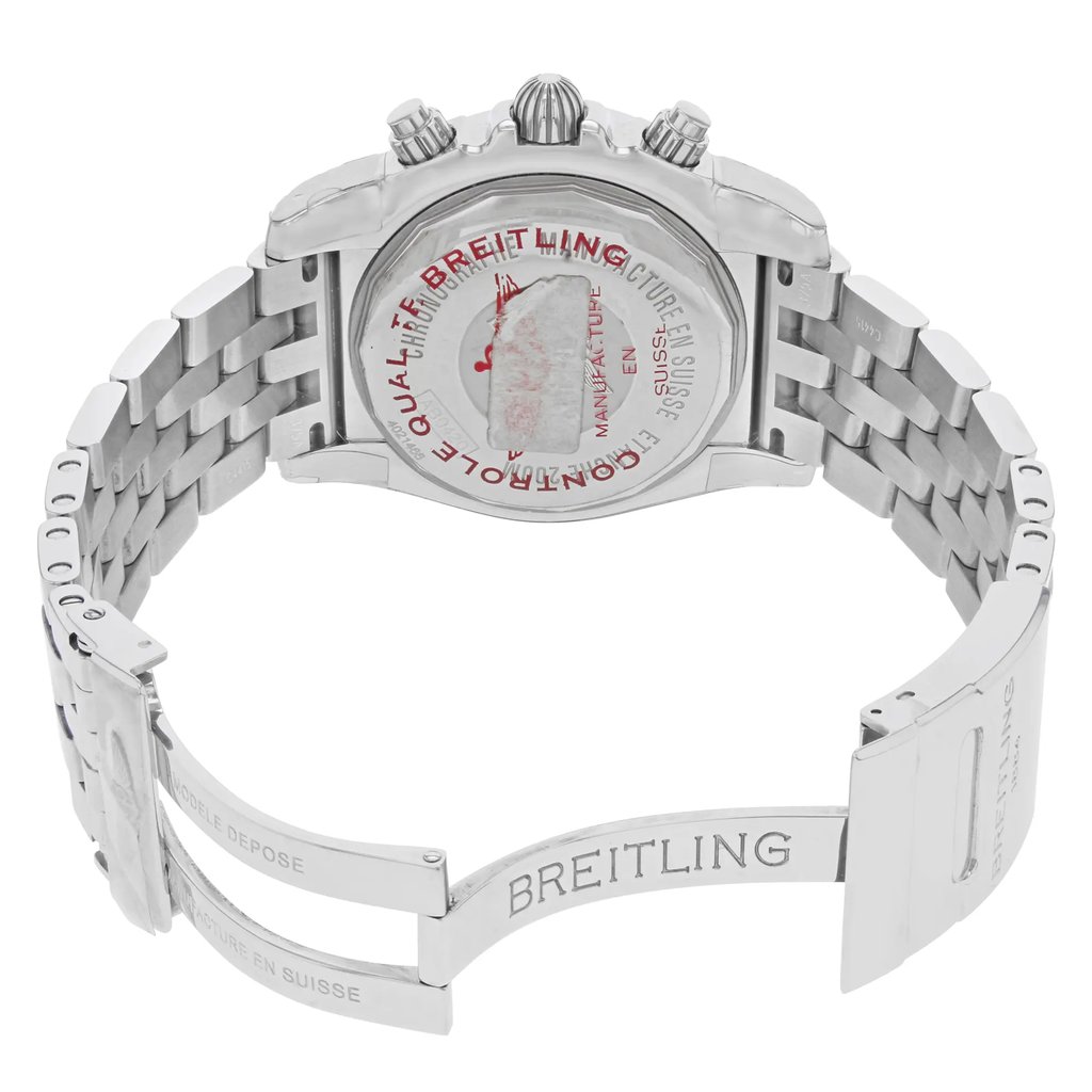 Back View Of {Caseback} Back Case And Open Stainless Steel Band Of Breitling AB042011/F561-375A Watch Display Model Condition