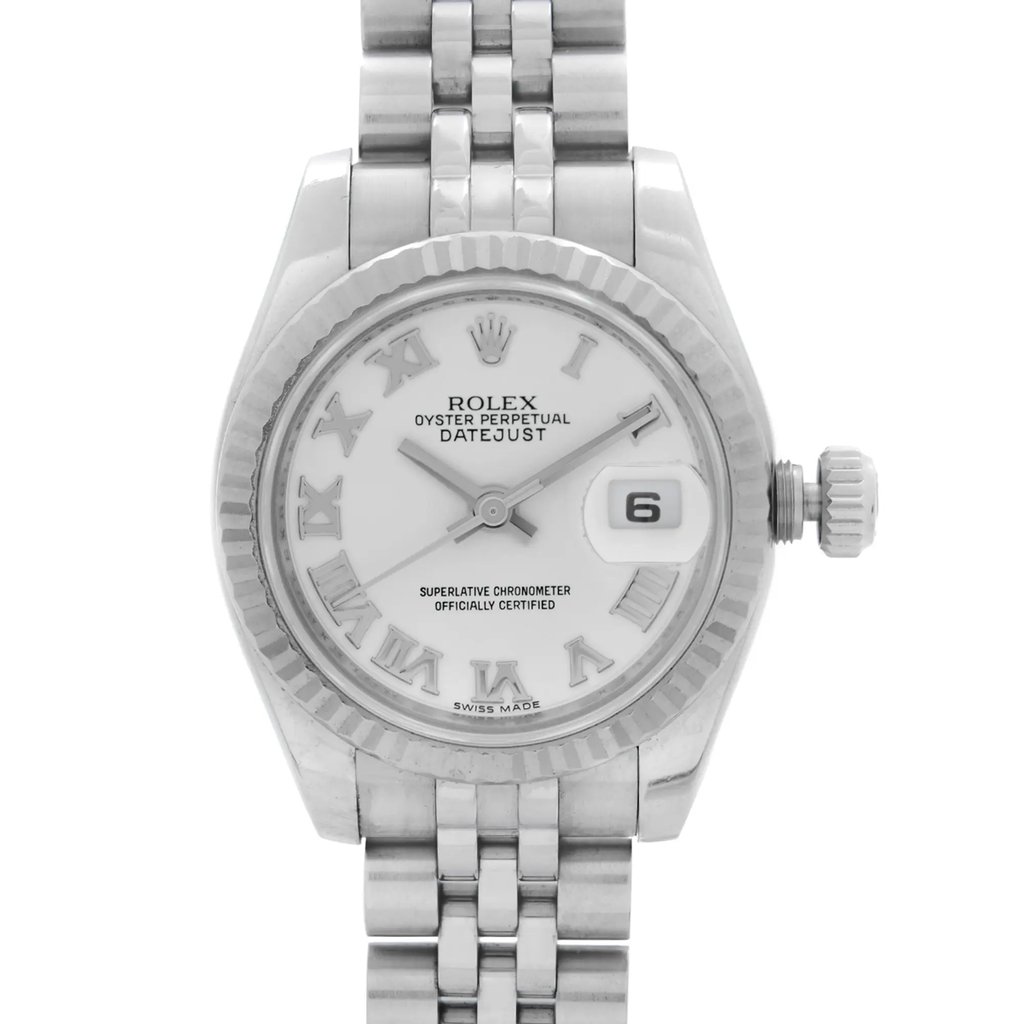 Up Close Front Facing Picture Of Rolex 179174 Stainless Steel Watch Pre Owned Condition