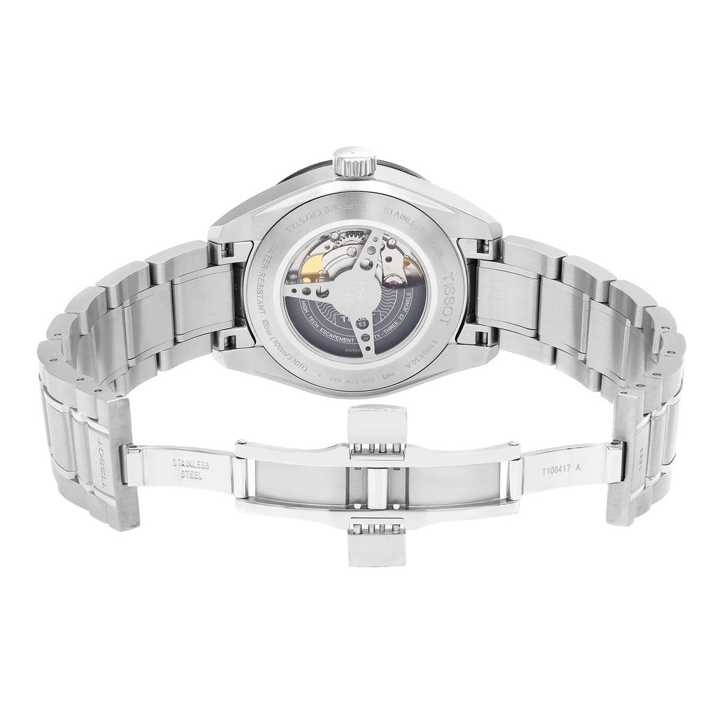 Back View Of Exhibition Back Case And Open Stainless Steel Band Of Tissot T100.430.11.051.00 Watch New With Defects Condition