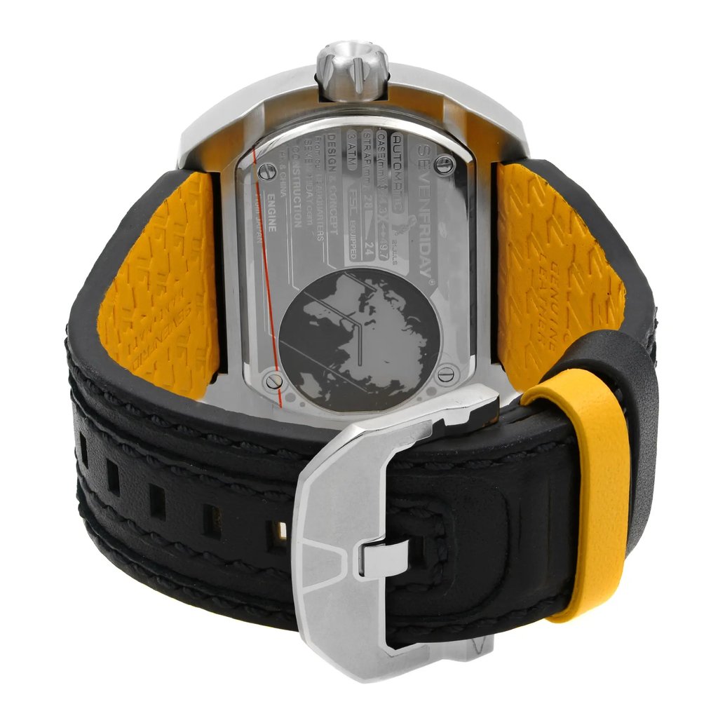 Back View Of Solid Back Case And Closed Leather Band Of SEVENFRIDAY W1/01 Watch Unworn Condition