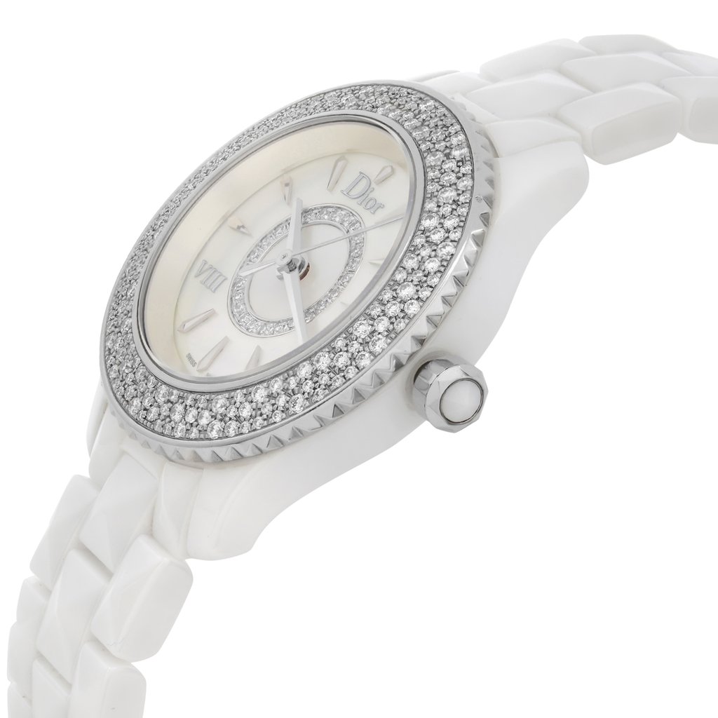 View Of Crown Facing Side Of Dior CD1221E4C001 Ceramic,Stainless Steel Watch Pre Owned Condition