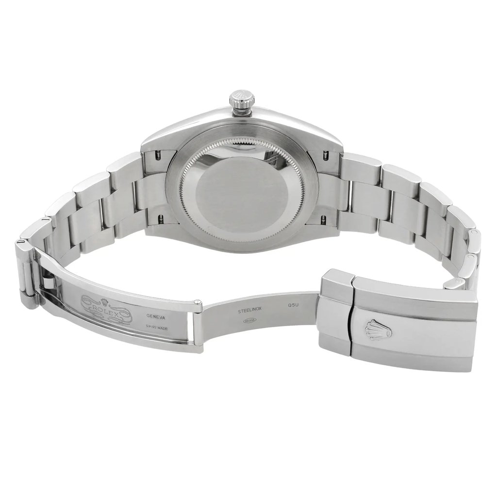Back View Of Screwback Back Case And Open Stainless Steel Band Of Rolex 116334 Watch Pre Owned Condition
