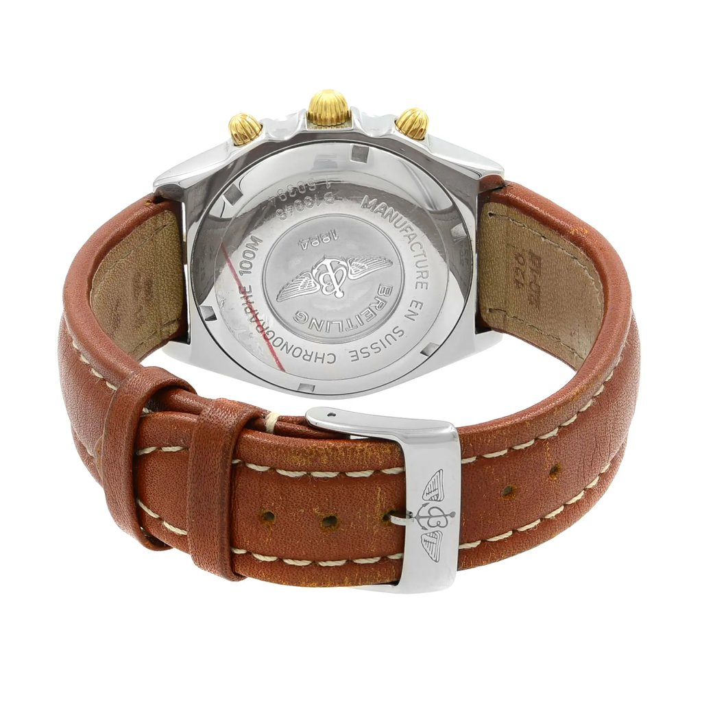 Back View Of {Caseback} Back Case And Closed Leather Band Of Breitling B13048 Watch Pre Owned Condition