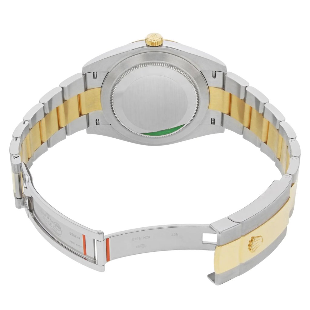 Back View Of {Caseback} Back Case And Open Stainless and Solid Gold Band Of Rolex 126303 Watch Unworn Condition