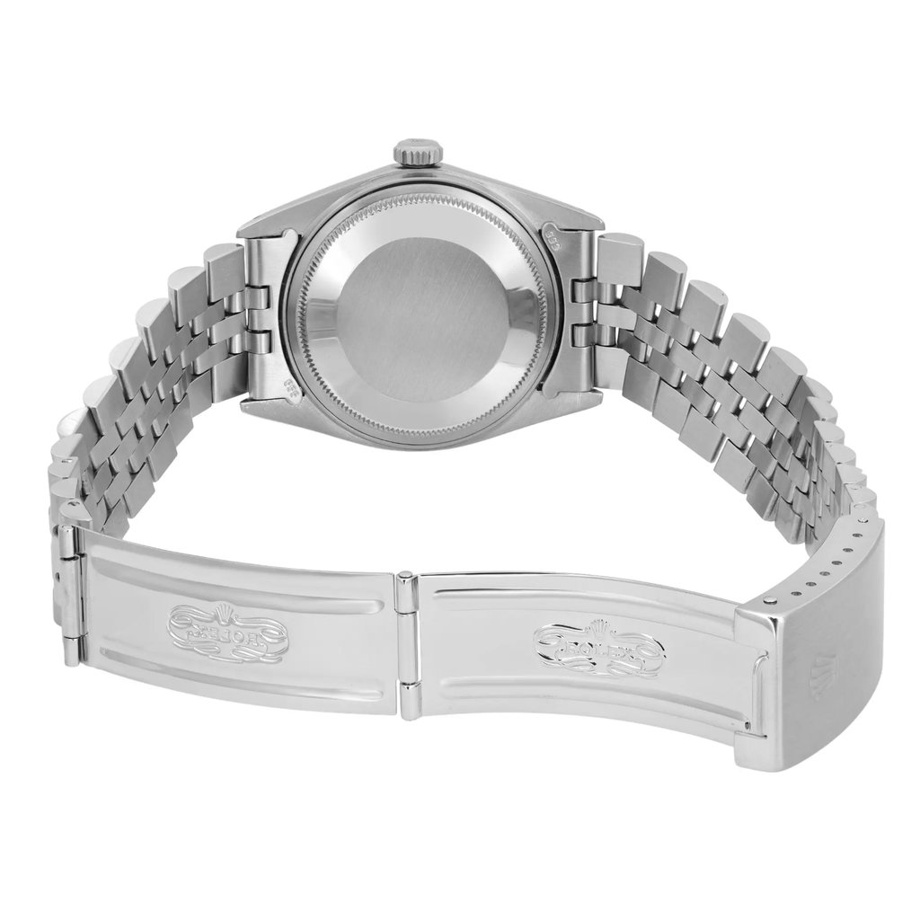 Back View Of Solid Back Case And Open Stainless Steel Band Of Rolex 1603 Watch Pre Owned Condition