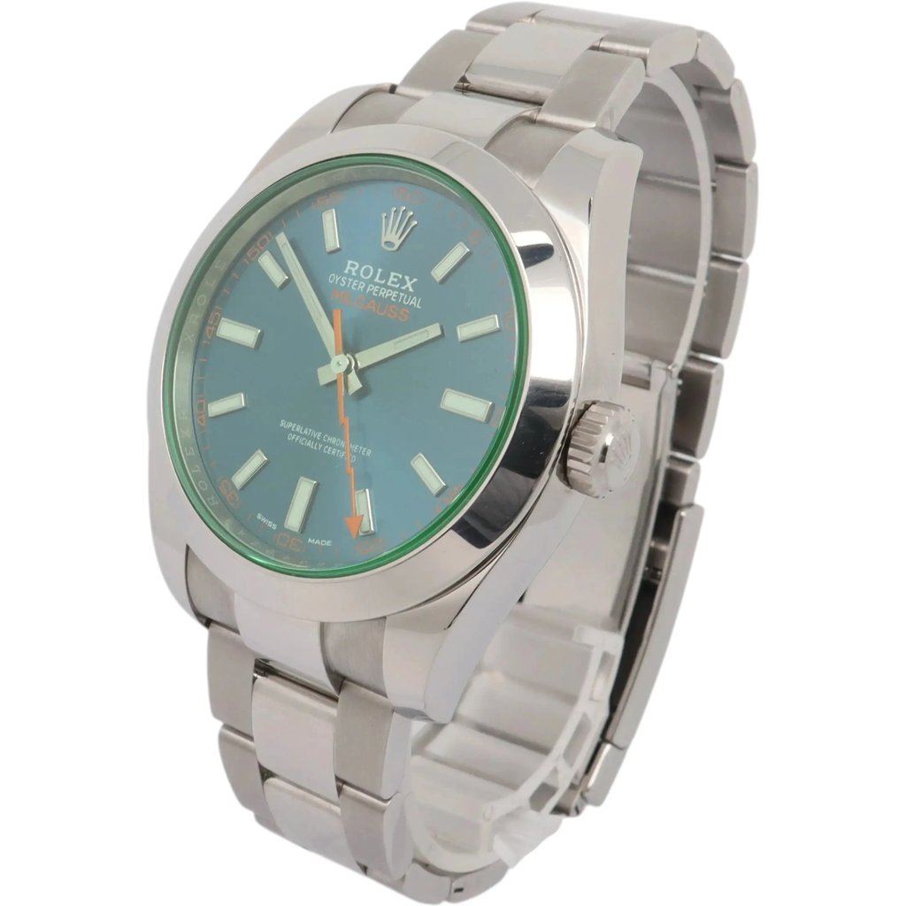 View Of Crown Facing Side Of Rolex 116400GV Stainless Steel Watch Pre Owned Condition