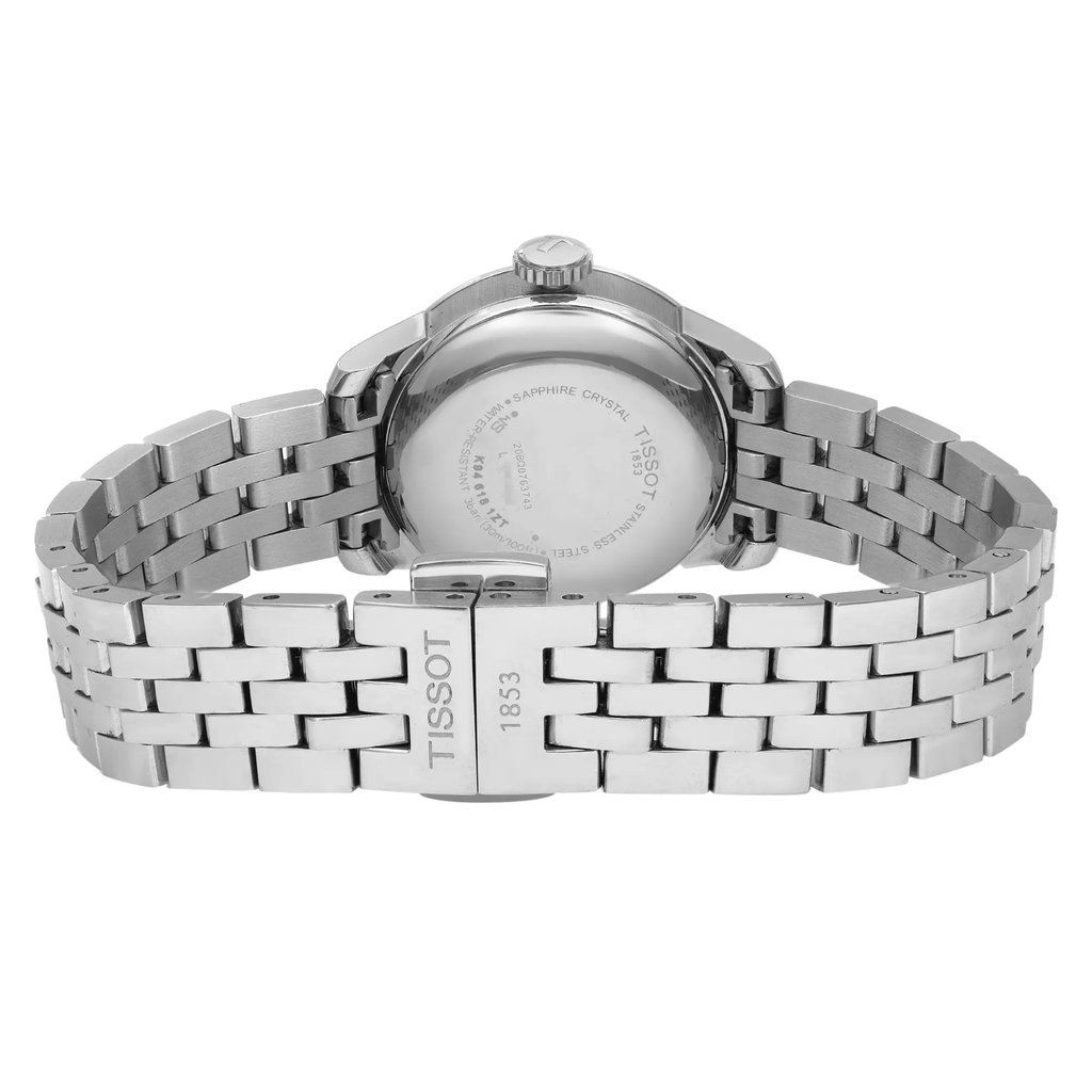 Back View Of Snap Back Case And Closed Stainless Steel Band Of Tissot T41118333 Watch Pre Owned Condition